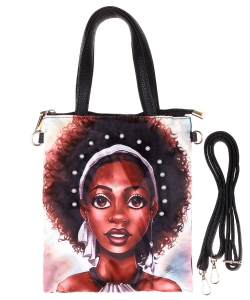 African-American Design Sequined Tote Bag S039HPP BLACK A